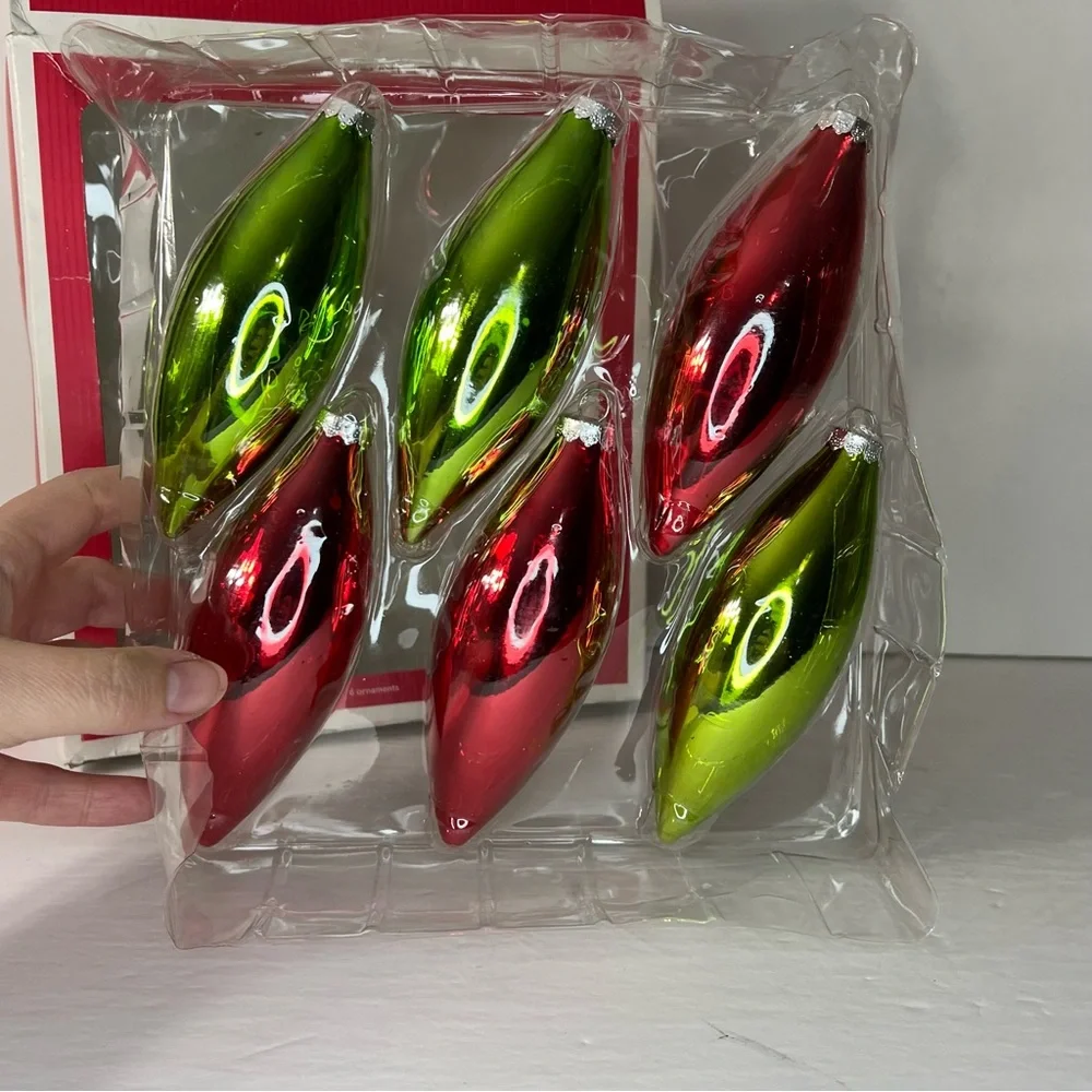 Target 2010 Super Shiny Torpedo or Teardrop Glass 6 Christmas Tree Ornaments